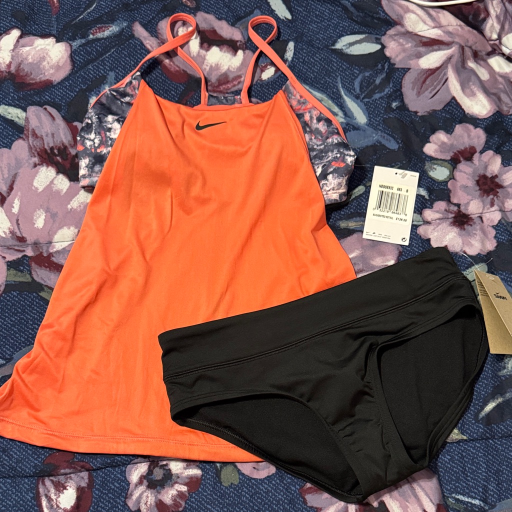 Nike Women's Vibrant Orange And Black Bikini Set